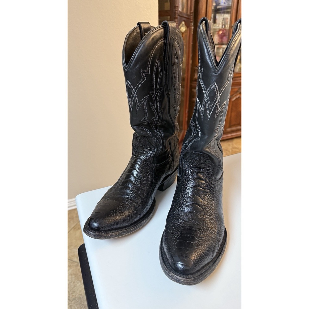 J.B. Dillon Reserve Men's Black Ostrich Leg Western Cowboy Boots 8.5 D JBR1007